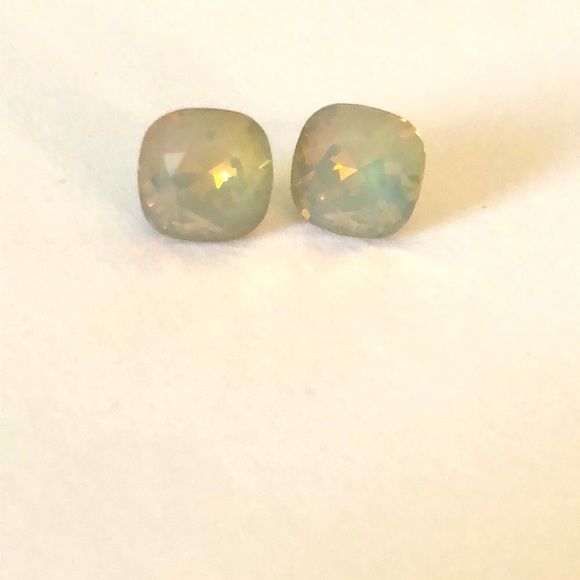 Gray Opal Cushion Cut Crystal Earrings - Picture 8 of 8